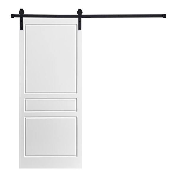 AIOPOP HOME Modern 3-Panel Traditional Designed 80 in. x 24 in. MDF Panel White Painted Sliding Barn Door with Hardware Kit