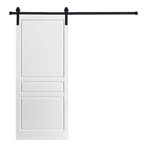 Modern 3 Panel Traditional Designed 96 in. x 36 in. MDF Panel White Painted Sliding Barn Door with Hardware Kit