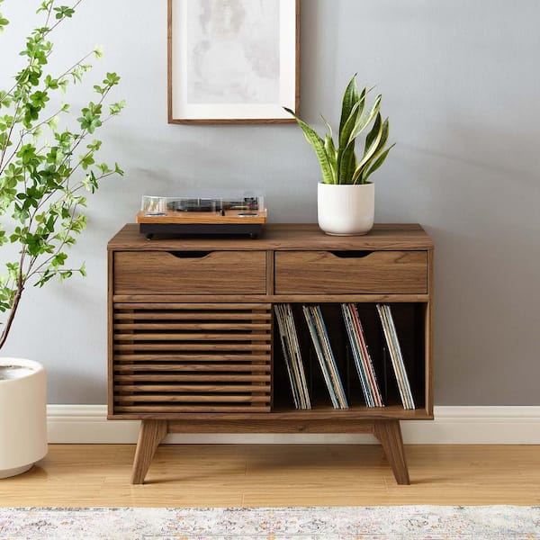 Render in Walnut Vinyl Record Display Stand