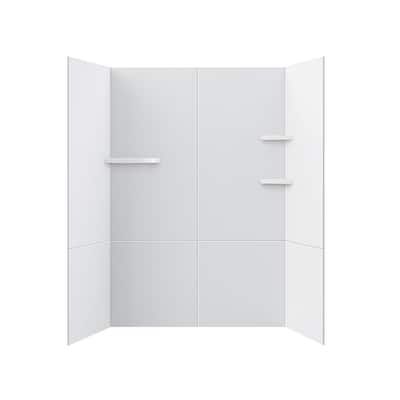 Flat 60 in. W x 90 in. H 8-Piece Glue Up Cultured Marble Alcove Shower Wall Surround in Matte White with Shelves
