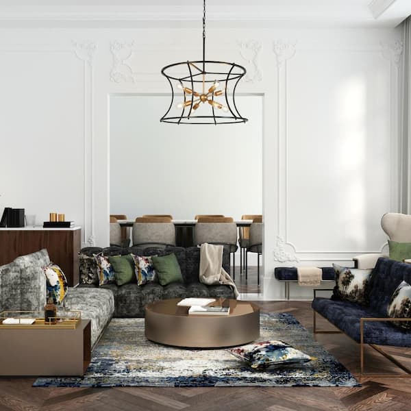 Modern Traditional 29.5 in. 8-Lights Black Chandelier, Cage Pendant Lights for Kitchen Island, Sputnik Gold Chandelier