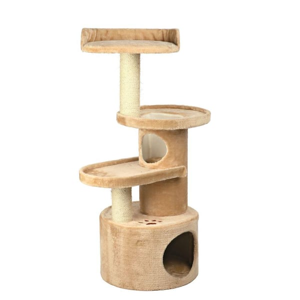 TRIXIE Oviedo Cat Tower with Scratching Posts & Condo with Padded Platforms : Beige : 41" Tall