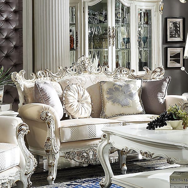 Picardy II 36 in. Fabric & Antique Pearl Solid Linen 2 Seat Loveseat