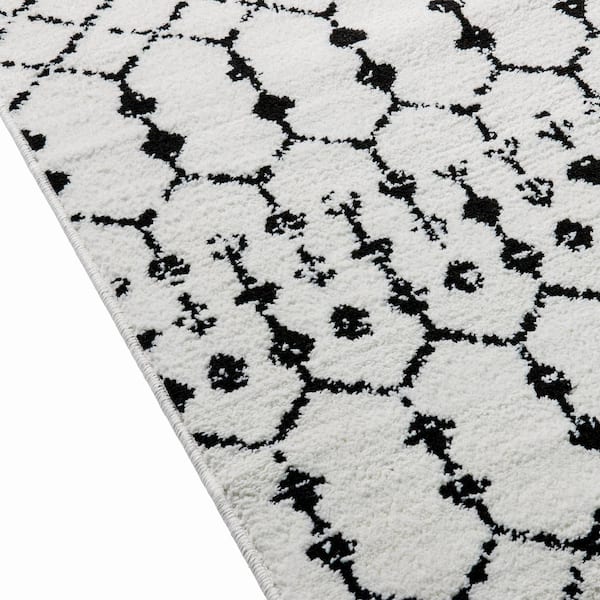 5' x 7' Ivory and Black Geometric Style Modern Bohemian Design Area Rug