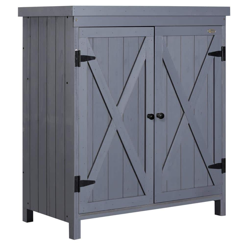 31.5 in. W x 17.7 in. D x 36 in. H Gray Solid Wood Outdoor Storage Cabinet 