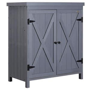 31.5 in. W x 17.7 in. D x 36 in. H Gray Solid Wood Outdoor Storage Cabinet with Galvanized Tabletop and Shelves