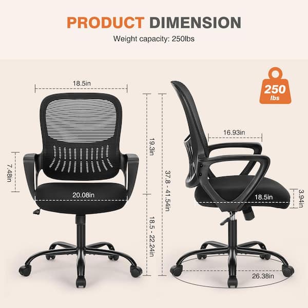 Mid Back Mesh Ergonomic Office Chair Task Chairs Computer Swivel Rolling Chair for Home Office in Black