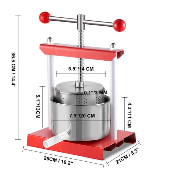 VEVOR Red Fruit Wine Press 0.53 Gal. Stainless Steel Detachable Tincture  Press Machine with 2-Barrels and A Filter Bag ZZJDGNYZJ2LRD0001V0 - The  Home Depot