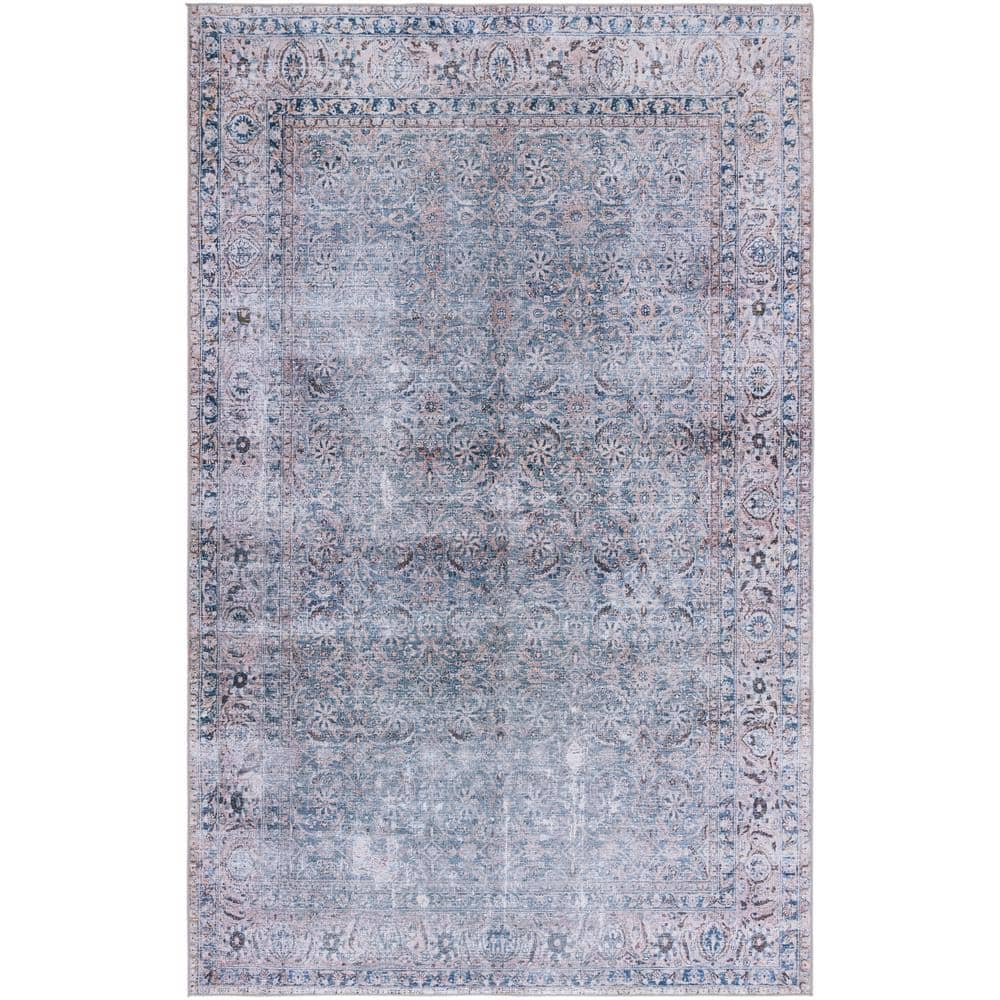 Tuscon Green Blue/Beige 4 ft. x 6 ft. Machine Washable Distressed Floral Border Area Rug price history on PriceWatchPro