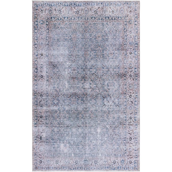 SAFAVIEH Tuscon Green Blue/Beige 4 ft. x 6 ft. Machine Washable Distressed Floral Border Area Rug