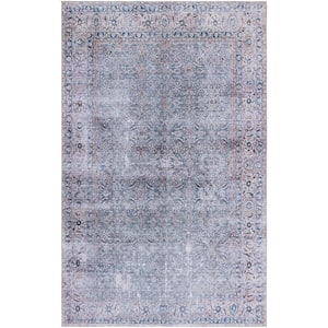 Tuscon Green Blue/Beige 8 ft. x 10 ft. Machine Washable Distressed Floral Border Area Rug