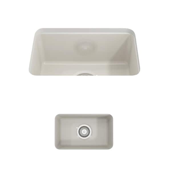 BOCCHI Sotto Drop-in/Undermount Fireclay 12 in. Single Bowl Kitchen Sink with Strainer in Biscuit