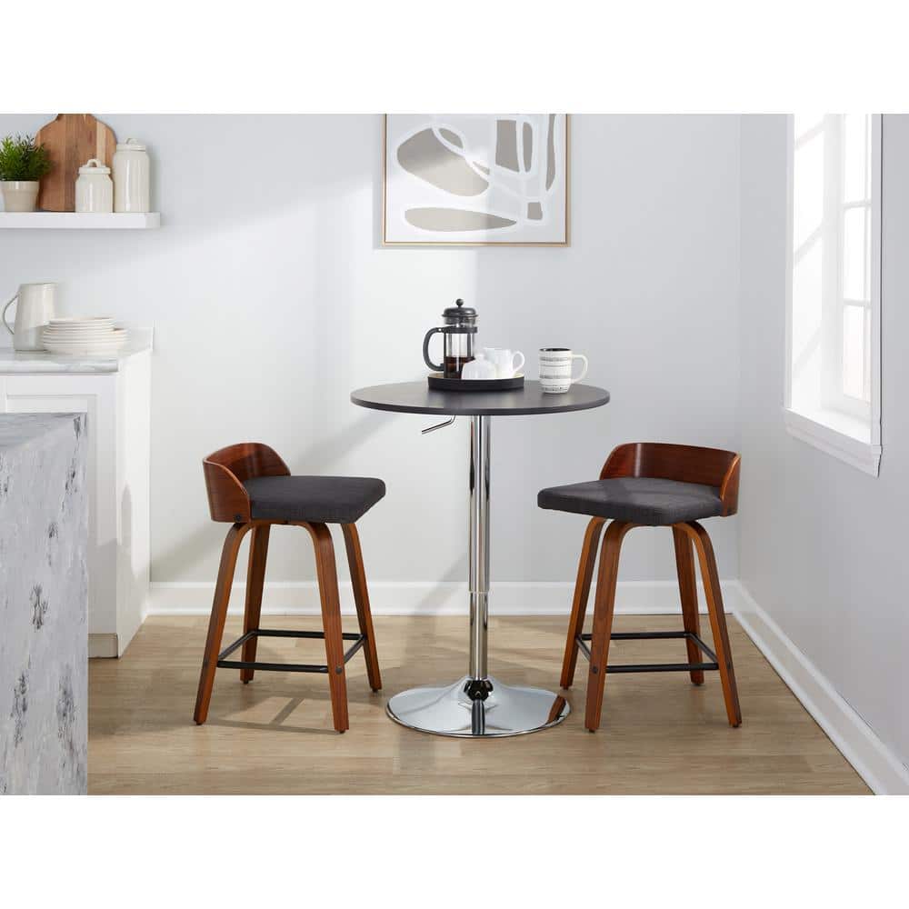 Dark Gray Swivel Counter Stool with Walnut Wood and Metal Frame