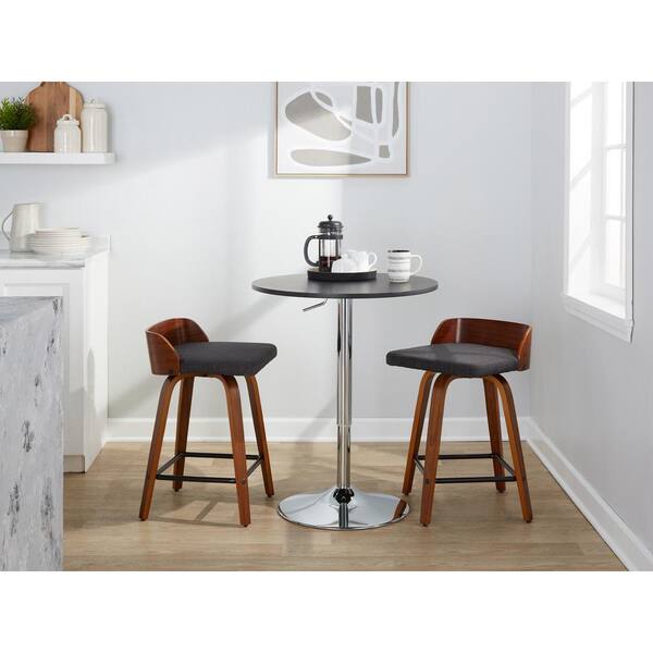 Maya 24 in. Charcoal Fabric, Walnut Wood and Black Metal Fixed-Height Counter Stool (Set of 2)