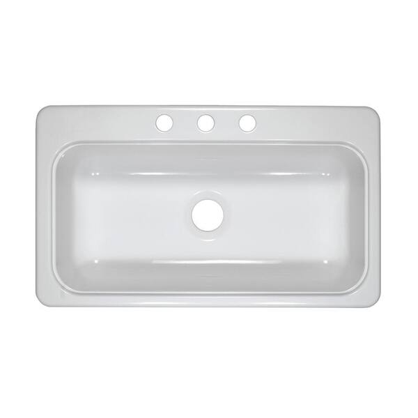 Lyons Industries Style SB Drop-In Acrylic 33x19x8.25 in. 3-Hole Single Bowl Kitchen Sink in White
