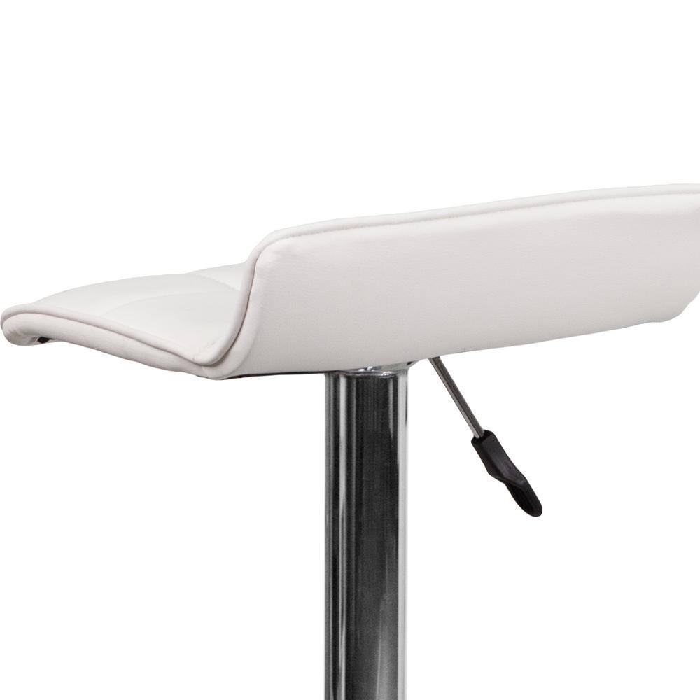 White Vinyl Adjustable Swivel Backless Barstool with Chrome Base