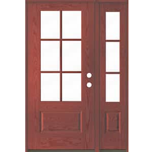 UINTAH Farmhouse 50 in. x 80 in. 6-Lite Left-Hand Inswing Clear Glass Redwood Stain Fiberglass Prehung Front Door RSL