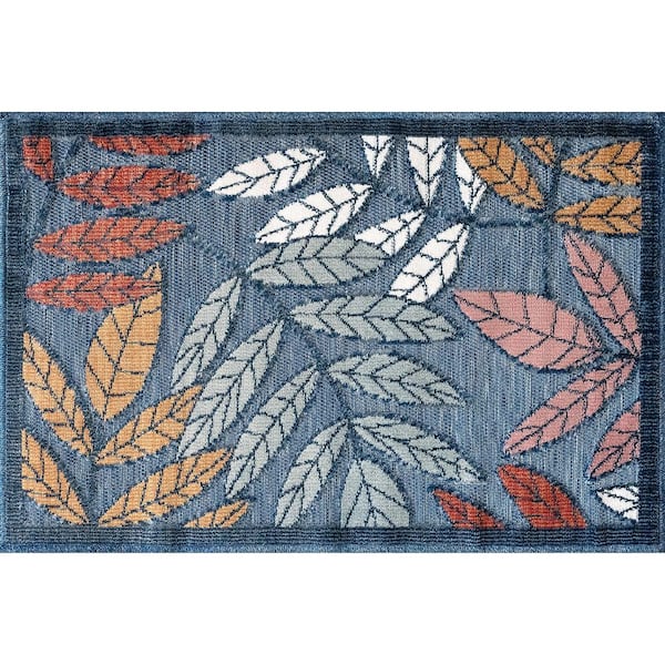 Tayse Rugs Tropic Floral Dark Blue 2 ft. x 3 ft. Indoor/Outdoor Area Rug