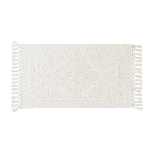 Nellore Ivory White 26 in. x 49 in. Fringe Solid Color Cotton Rectangle Bath Rug