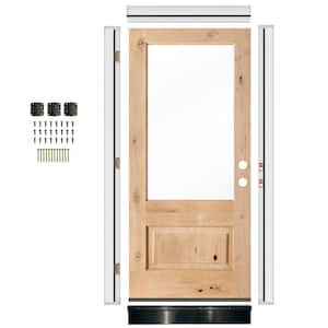 DIY RTA KIT 36in.x80in. Knotty Alder Left-Hand/Inswing 3/4 Lite Clear Glass Unfinished Wood Ready To Assemble Front Door