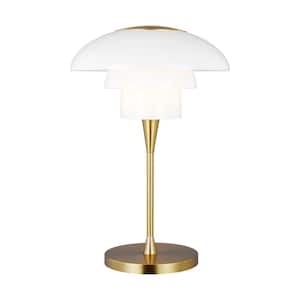 Rossie 19 in. Burnished Brass Table Lamp with White Glass Shade