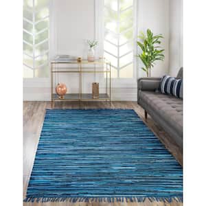 Chindi Cotton Striped Navy Blue 2 ft. x 3 ft. Accent Rug