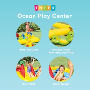 100 in. x 77 in. x 31 in. D Rectangular Inflatable Ocean Play Center Kids Backyard Kiddie Pool with Games