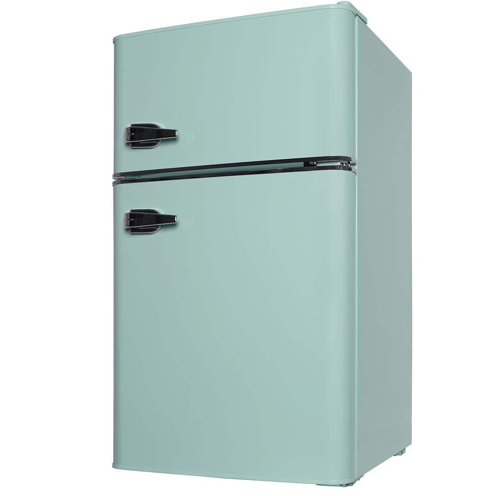 JEREMY CASS 19.1 in. W 3.2 cu. ft. Retro Mini Refrigerator in Mint Green with Compact Freezer and 7 Temp Setting