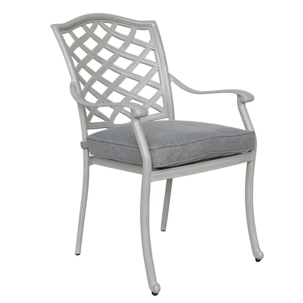 GC GATHERCRAFT Halston Cast Aluminum Outdoor Dining Arm Chairs with Basalt Cushions (Set of 2)