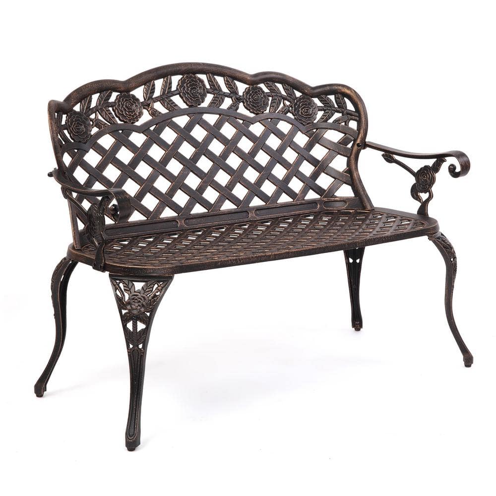 VINGLI 42.5 in. 2-People Bronze Aluminum Outdoor Patio Bench 460 lbs.  Capacity for Garden Bench HDbench909 - The Home Depot