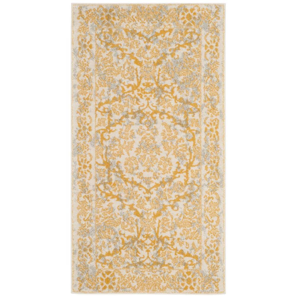Ivory and Gold 2'2" x 4' Synthetic Hand-knotted Area Rug