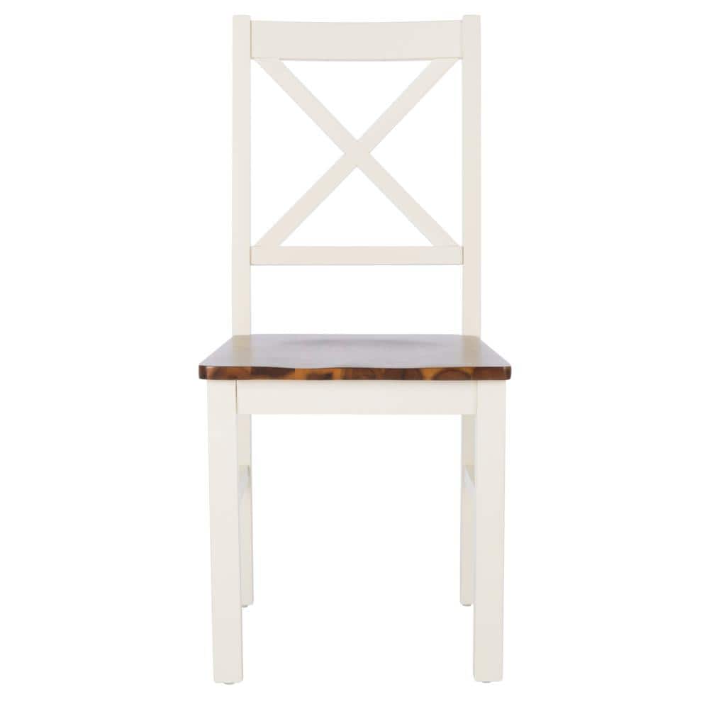 Akash White and Natural Wood Cross Back Dining Side Chair Set