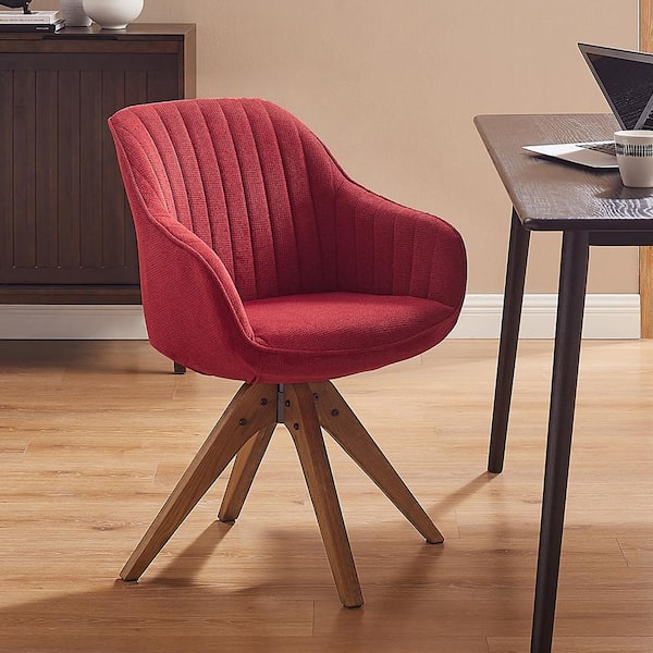 Art Leon Arthur Red Fabric Mid-Century Swivel Office Accent Arm Chair with Wood Legs