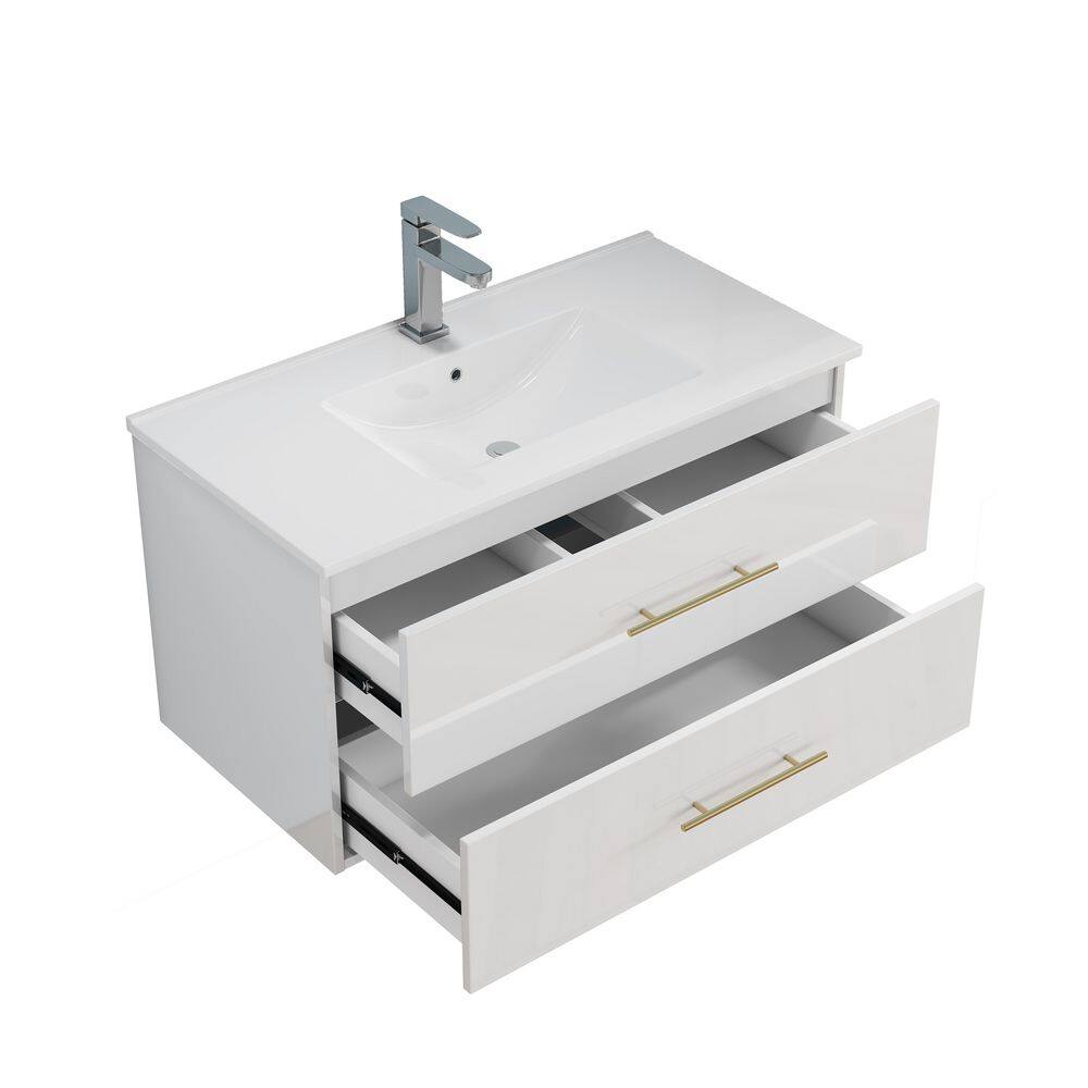 36 in. Single Sink Floating Glossy White Bath Vanity with White Ceramic Top price history on PriceWatchPro