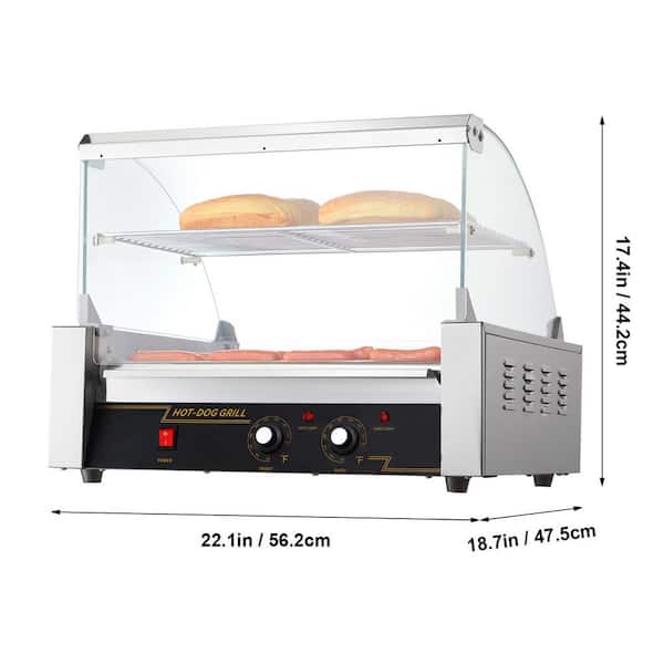 Hot Dog Roller, 11 Rollers 30 Hot Dogs Capacity, 1650 W Stainless Sausage Grill Cooker Machine
