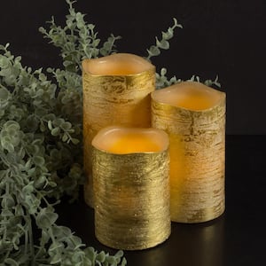 Distressed Metallic Gold Flameless Real Wax LED Candles with Remote (Set of 3)
