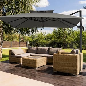 10 ft. x 10 ft. Square Two-Tier Top Rotation Outdoor Cantilever Patio Umbrella with Cover in Gray