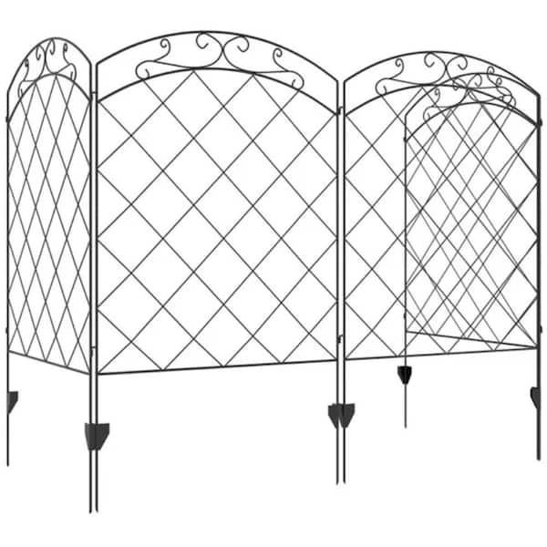 137 in. Powder-Coated Steel Garden Fence, 4 x Fencing Panel with 8x Ground Stake for Partition, Border and Small Pet