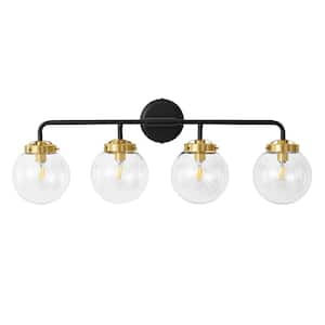 30.71 in. 4-Light Black and Gold Bathroom Vanity Light with Clear Glass Shades, Bulbs not Included