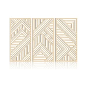 3 Panels 32 in. x 16 in. Beige Geometric Graphics'' by Abstract Wood Wall Wall Art