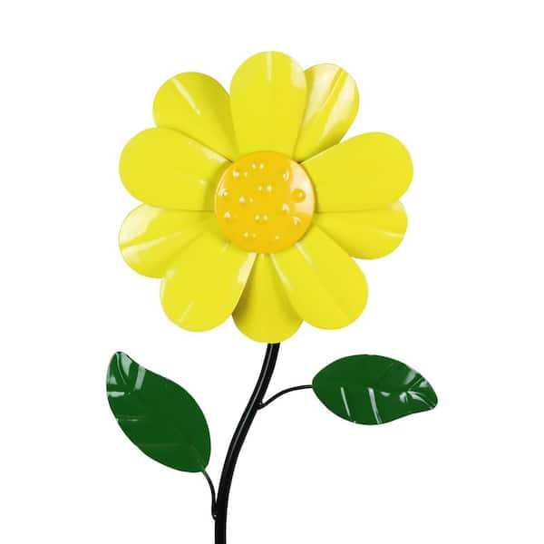 Exhart 9 in. W Kinetic Daisy 2.17 ft. Yellow Metal Garden Stake