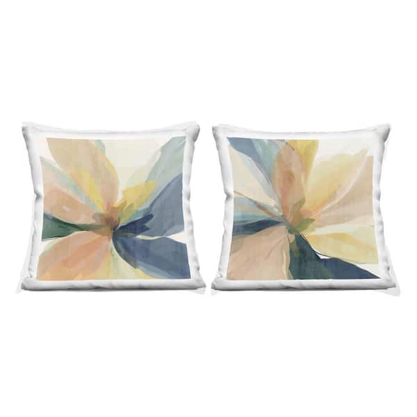 Abstract Sunshine Florals Blue Print Zipper Polyester 18 in. x 18 in. Throw Pillow Set of 2