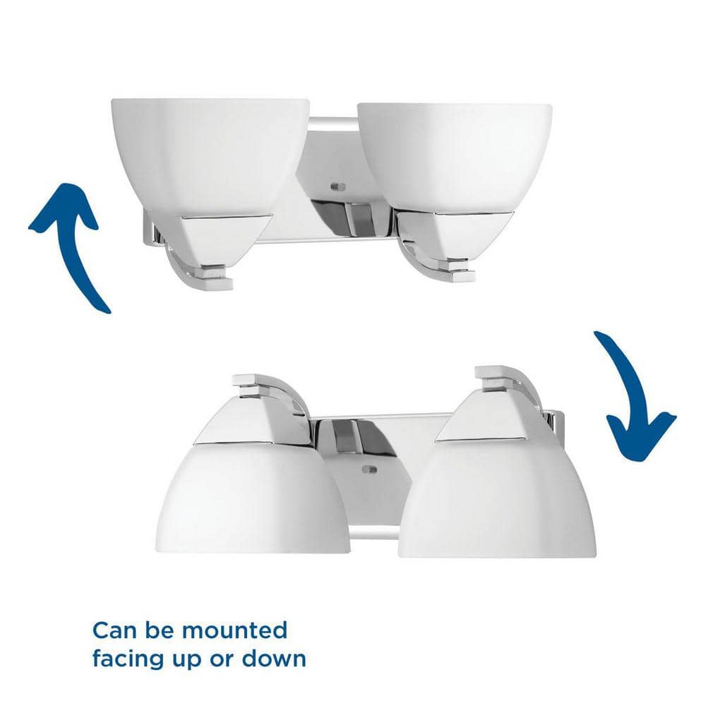 Polished Chrome 2-Light Bath Vanity with Etched White Glass Shades