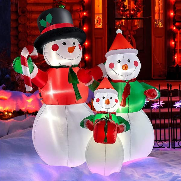 8FT Long Christmas Inflatables Decorations hot Snowman Famliy with 2 Christmas Trees