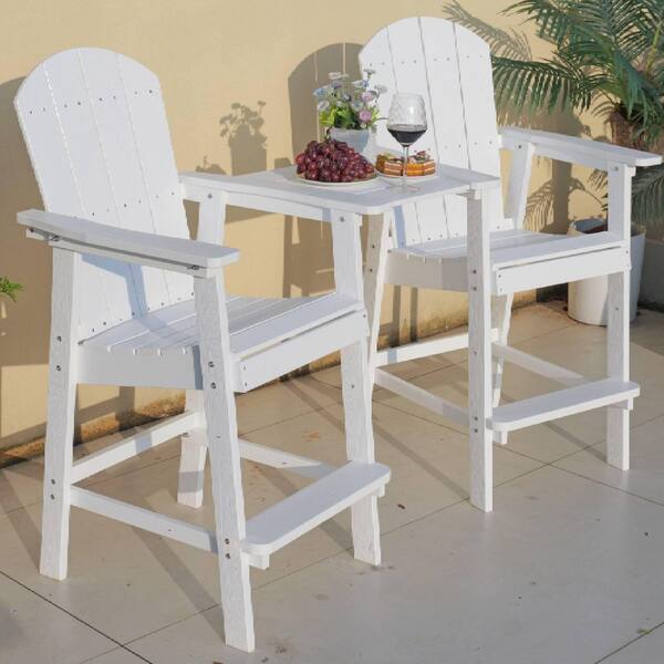 All-Weather Adirondack High Bar Chairs Outdoor Lounge Chair in White Set of 2 with Middle Table