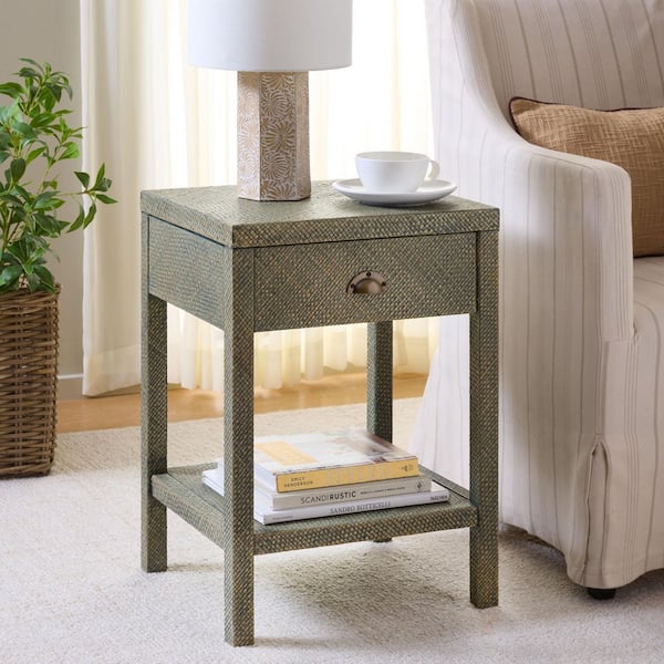 Apis 17 in. Turquoise Rectangle Wood End Table