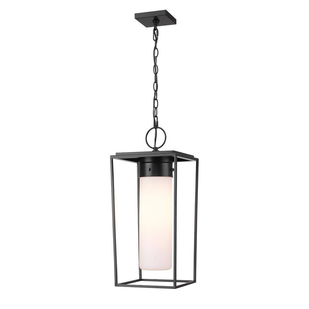 Sheridan 1-Light Black Outdoor Chandelier with White Opal Glass Shade