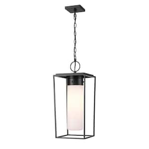 Sheridan 1-Light Black Outdoor Chandelier with White Opal Glass Shade