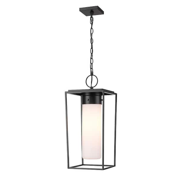 Unbranded Sheridan 1-Light Black Outdoor Chandelier with White Opal Glass Shade