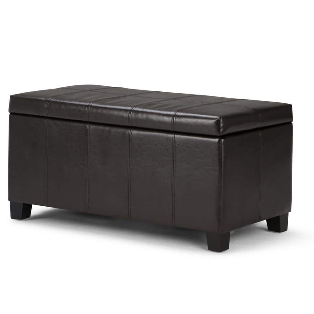 Dover Espresso Brown Faux Leather Storage Ottoman Bench
